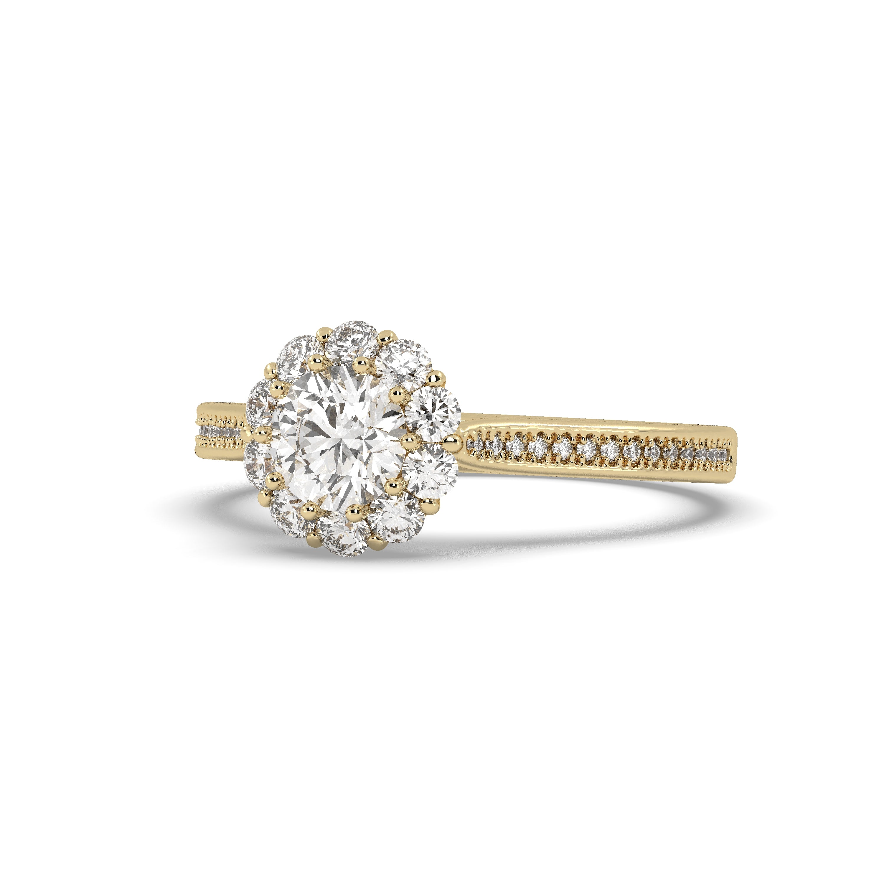 Yellow Gold Studded 1.194 Carat Lab Grown Diamond Ring-E Color VS2 Clarity.